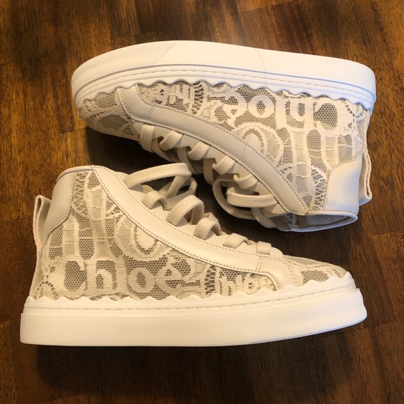 NIB $575 Chloé Lauren High Top Platform Sneaker in MILD BEIGE, Size 10US/40EU! - Picture 7 of 14